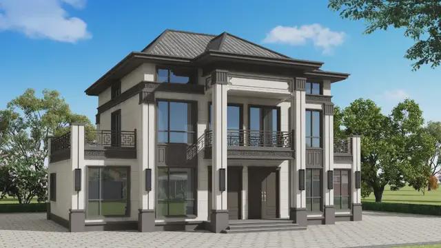 kaiyun官方-三层新中式兄弟双拼别墅效果图30套农村双拼农村自建房别墅